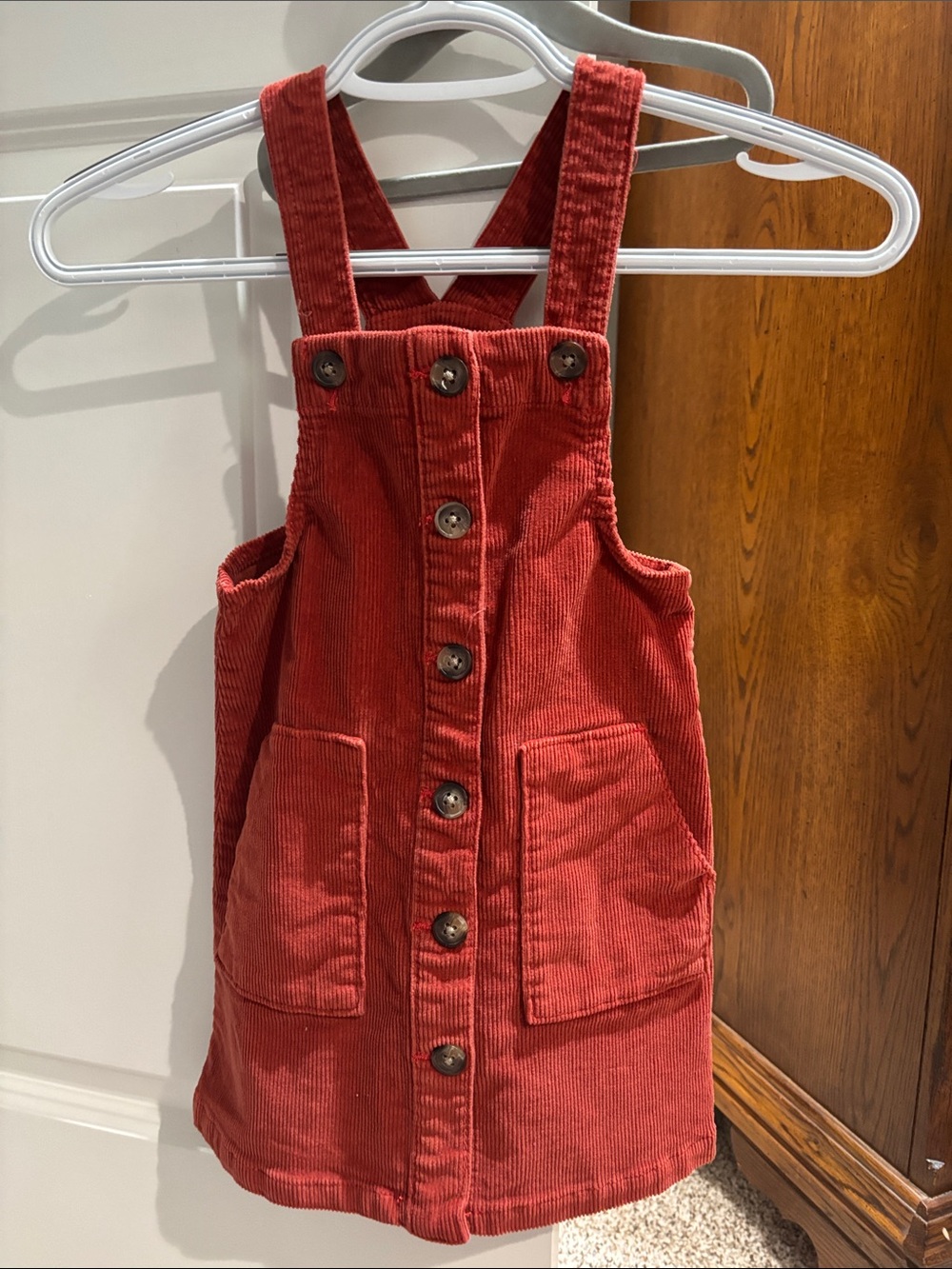wonder nation Red Corduroy Pinafore Dress with Front Buttons